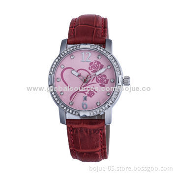 Japan quartz genuine leather ladies' watch with jewel, OEM services available